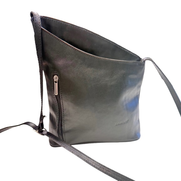 Lango Paris VTG Black Leather Asymmetrical Shoulder Bag EUC RARE - Picture 2 of 16